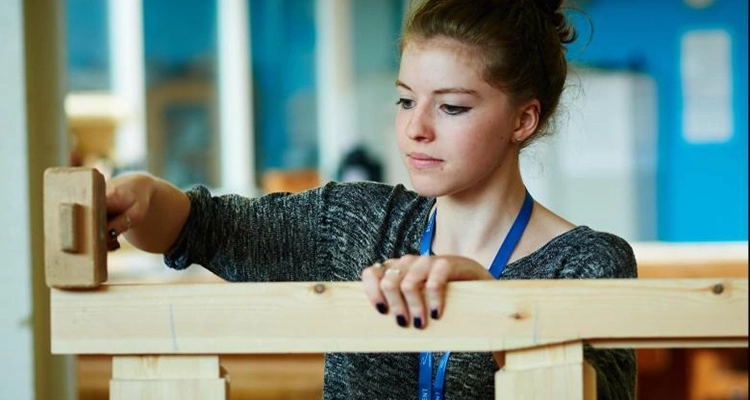 Ffion Hobbs working on bench joinery